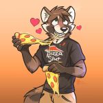  &lt;3 2023 anthro blush clothed clothing eating gradient_background hi_res male mammal pizza_slice pizza_slut procyonid raccoon shirt simple_background solo t-shirt tokuya topwear 