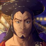  1boy artist_name black_hair closed_mouth facial_hair goatee highres kouzuki_oden long_hair looking_at_viewer one_piece richter_524 sideburns signature solo 