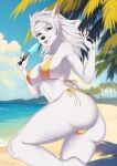  absurd_res anthro beach bikini blizzard_entertainment blue_eyes canid clothing female food gagarka hi_res lexi_joyhart looking_at_viewer mammal palm_tree plant popsicle sea seaside smile smiling_at_viewer solo swimwear tongue tongue_out tree warcraft water were werecanid worgen 