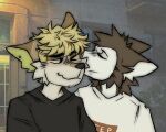  anthro blush canid canine canis domestic_dog duo ear_piercing eyes_closed kissing maggotnizer male male/male mammal photo_background photography_(artwork) piercing 
