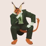 absurd_res anthro biped bottomwear caracal caracal_(genus) clothed clothing felid feline fingers gloves handwear hi_res inner_ear_fluff male mammal mordecai_crossbell pants remulle_(artist) solo tail tongue tongue_out tuft 