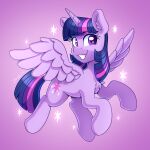  2023 absurd_res chest_tuft cutie_mark dandy_(artist) equid equine eyebrows eyelashes feathered_wings feathers female feral friendship_is_magic fur hair hasbro hi_res horn inner_ear_fluff looking_at_viewer mammal multicolored_hair my_little_pony purple_body purple_fur purple_hair smile smiling_at_viewer solo sparkles spread_wings tuft twilight_sparkle_(mlp) two_tone_hair winged_unicorn wings 