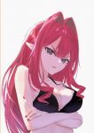  1girl baobhan_sith_(fate) black_bra bra breasts crossed_arms fate/grand_order fate_(series) frown grey_eyes hair_intakes highres kei201107 large_breasts long_hair pointy_ears red_hair red_nails underwear 