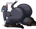  2023 alpha_channel anthro big_butt blue_eyes boots butt butt_jiggle clothing crawling dialogue digital_media_(artwork) domestic_cat dreamworks felid feline felis female footwear hi_res huge_butt jiggling kitty_softpaws mammal masterj291 puss_in_boots_the_last_wish short_stack simple_background solo thick_thighs transparent_background 