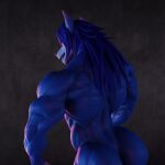  absurd_res anthro back_muscles biceps big_muscles butt canid canine canis female fur hair hi_res hopey hutska_(artist) mammal muscular muscular_female solo wolf 