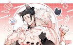  2boys akutami_gege_(avatar) animal_ears artist_name bell black_cat black_hair blue_eyes bow cat cat_ears cat_tail chibi chibi_inset collar colored_eyelashes cross getou_suguru gojou_satoru hair_between_eyes heart hug jingle_bell jujutsu_kaisen kiyoro2 long_hair long_sleeves looking_at_viewer male_focus multiple_boys piercing pink_background pink_bow ribbon round_eyewear shirt short_hair smile sparkle star_(symbol) sunglasses tail two-tone_background watermark white_background white_cat white_hair white_shirt 