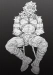  2023 anthro areola arknights bdsm bondage bottomwear bound canid canine canis clothed clothing domestic_dog hair hi_res hung_(arknights) hypergryph male mammal monochrome muscular muscular_anthro muscular_male pants restraints rope rope_bondage sketch solo studio_montagne topless topless_anthro yume_mitaatode 