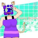  anthro burgerycrafty clothed clothing dress eyelashes female geometry_dash hi_res simple_background smile solo solo_focus tail text watermark 