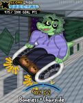  2023 absurd_res alligator alligatorid anthro artist_name clothing crocodilian detailed_background digital_drawing_(artwork) digital_media_(artwork) disability english_text eyelashes female gameplay_mechanics green_body green_hair green_scales grey_eyes hair hi_res hoodie i_wani_hug_that_gator long_tail looking_at_viewer olivia_(iwhtg) open_mouth opossumvalley outside paraplegic reptile scales scalie short_hair skating slippers smile snout solo tail text tongue topwear watermark wheelchair yellow_sclera 