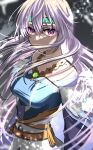  1girl alternate_costume circlet commentary_request dress fire_emblem fire_emblem:_genealogy_of_the_holy_war floating_hair gem highres jewelry julia_(fire_emblem) julia_(resplendent)_(fire_emblem) long_hair looking_at_viewer mu_tu_bu official_alternate_costume purple_eyes purple_hair solo 
