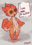  animate_inanimate button_eyes kobold living_plushie male multicolored_body orange_body perec plushie solo stitch_(sewing) tail text tfzn 