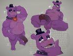  anthro balls big_penis clothing collar common_hippopotamus erection eyelids flexing foreskin genitals hat headgear headwear hi_res hippopotamid humanoid_genitalia humanoid_penis jumpy_jackal male mammal mr._hippo_(fnaf) narrowed_eyes overweight overweight_anthro overweight_male penis purple_body small_hat solo sweatyu text top_hat 