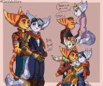  breasts clothed clothing comic cybernetic_arm cybernetic_limb dialogue elaradoodles embrace english_text eyewear eyewear_on_head female gloves goggles goggles_on_head handwear hi_res hug lombax male male/female mammal markings pregnant ratchet ratchet_and_clank ring_(marking) ringtail rivet_(ratchet_and_clank) sony_corporation sony_interactive_entertainment tail tail_markings tail_tuft text tuft young 