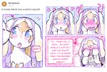  &lt;3 ambiguous_gender anon anthro ask_blog blonde_hair blue_eyes blush comic covering covering_eyes covering_face dialogue duo english_text flustered fur gabriel_(pawberry) hair hi_res kissing_cheek lagomorph leporid male_(lore) mammal nun_outfit pawberry rabbit spiral_eyes text white_body white_fur 