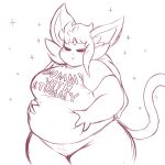  1:1 2019 absurd_res anthro atsuineko belly belly_grab belly_squish big_belly big_breasts biped blush bottomwear breasts clothed clothing denim denim_clothing eeveelution espeon eyes_closed female forehead_gem generation_2_pokemon hair hand_on_stomach hi_res jeans long_hair monochrome nintendo obese obese_anthro obese_female overweight overweight_anthro overweight_female pants pokemon pokemon_(species) portrait proud shirt simple_background sketch smile solo sparkles squish tail text text_on_clothing text_on_shirt text_on_topwear thick_thighs three-quarter_portrait three-quarter_view topwear white_background wide_hips 