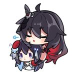  2girls :o ahoge black_hair black_headwear blush chibi closed_eyes closed_mouth colored_inner_hair comforting english_commentary gloves hair_between_eyes hand_on_another&#039;s_head honkai_(series) honkai_impact_3rd long_hair multicolored_hair multiple_girls official_art red_gloves red_hair seele_vollerei seele_vollerei_(herrscher_of_rebirth) seele_vollerei_(starchasm_nyx) transparent_background white_headwear 