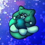  1:1 anthro big_hair chibiemiko_(artist) chubby_female clothing domestic_cat felid feline felis female goo_creature green_body hair happy hi_res mammal minoa_(chibiemiko) onesie open_mouth short_stack size_difference slightly_chubby smaller_female solo spread_arms spread_legs spreading thick_thighs 