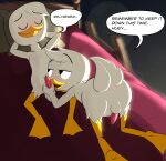  absurd_res anatid anseriform avian avian_penis bed bird blush brother_(lore) brothers_(lore) butt dialogue disney duck ducktales ducktales_(2017) duo eyes_closed furniture hi_res huey_duck incest_(lore) limettin louie_duck male oral sibling_(lore) 