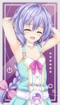  1girl armpits arms_up bare_shoulders braid choker dhiparizky flat_chest hair_between_eyes happy highres kami_jigen_game_neptune_v light_purple_hair long_hair looking_at_viewer neptune_(series) pururut ribbon single_braid smile solo very_long_hair 