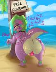  absurd_res anthro beach big_butt bikini bikini_thong bound bulge butt clothing cuff_(restraint) dragon girly handcuffed handcuffs hi_res huge_butt male metal_cuffs restraints saurian_(artist) seaside solo spyke_(saurian) swimwear trans_(lore) 