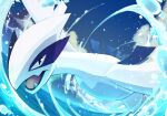  black_eyes cloud commentary_request fangs highres looking_at_viewer lugia no_humans ocean open_mouth outdoors pokemon pokemon_(creature) sky solo tongue water waves yottur 