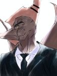  2023 anthro black_tie_(suit) brown_body brown_scales clothing dark_rya digital_drawing_(artwork) digital_media_(artwork) dinosaur head_crest hi_res male mature_anthro mature_male necktie pterodactylus pterosaur reptile ripley_(snoot_game) scales scalie scar simple_background snoot_game_(fan_game) snout solo suit white_background wings yellow_eyes 