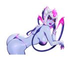  1girl artist_name ass bikini blushyspicy breasts evelynn_(league_of_legends) fire flame from_side large_breasts league_of_legends long_hair looking_at_viewer looking_to_the_side medium_hair outline sideboob smile solo swimsuit thong_bikini transparent_background white_outline 