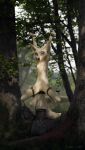  3d_(artwork) absurd_res aroused bdsm blender_(software) bondage bound canid canine digital_media_(artwork) female forest fox genitals hi_res mammal maxnoward mp4ort peeing plant pussy solo torture trapped tree 