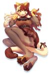 anthro belt belt_buckle blonde_hair bottomwear bow_(disambiguation) breasts brown_clothing brown_hair claws clothing felid female hair hi_res legwear lion mammal nonoka917 pantherine pantyhose pawpads paws skirt smile solo translucent translucent_clothing yellow_body 