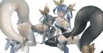  2girls all_fours alternate_color ass back bare_shoulders black_panties black_thighhighs blue_hair breasts butt_crack detached_sleeves dizzy_(guilty_gear) dual_persona from_behind guilty_gear guilty_gear_xrd hair_between_eyes hair_over_one_eye hair_ribbon hair_rings high_heels highres large_breasts large_tail long_hair looking_at_viewer looking_back monster_girl multiple_girls o-ring o-ring_top oeillet_vie panties red_eyes ribbon shaded_face showgirl_skirt sideboob simple_background sitting skirt tail tail_ornament tail_ribbon thick_thighs thigh_strap thighhighs thighs twintails underwear white_background white_panties white_thighhighs yellow_ribbon 