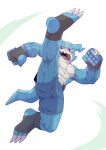  abs absurd_res action_pose anthro anthrofied bandai_namco blue_body bottomwear clothing digimon digimon_(species) fingerless_gloves gloves handwear hi_res horn kick male muscular muscular_anthro muscular_male nipples pecs pose red_eyes shorts solo soonsky_kumu veemon 