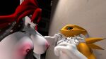  anthro bandai_namco bella_(fluffyglitch) cetacean digimon digimon_(species) dolphin dragon duo female female/female hi_res hybrid mammal marine nude oceanic_dolphin orca pinned pinned_to_wall renamon soldierguy tagme toothed_whale 