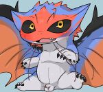  anthro balls black_sclera blue_body blue_scales blush capcom chibi claws comic countershading doneru elder_dragon fin flaccid frill_(anatomy) genitals hi_res horn male monster_hunter namielle penis scales simple_background sitting small_penis solo spikes whiskers wings 