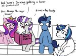  absurd_res book depression dialogue equid equine female friendship_is_magic frown furniture group hasbro hi_res horn horse implied_erection jtsenop male mammal my_little_pony night_light open_mouth photo_album pony princess_cadance_(mlp) shining_armor_(mlp) simple_background sitting sofa suggestive tjpones twilight_velvet_(mlp) unicorn white_background winged_unicorn wings 