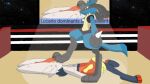  anthro canid canine cinderace defeated dominant dominant_male duo fight fighting_ring foot_on_face generation_4_pokemon generation_8_pokemon humiliation lagomorph leporid lucario male male/male mammal nintendo pokemon pokemon_(species) rabbit 