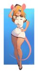  absurd_res akiratan anthro blonde_hair blue_eyeshadow breasts buckteeth clothed clothing eyelashes eyeshadow female fully_clothed gesture hair hand_on_hip hi_res makeup mammal mouse murid murine navy navy_hat navy_uniform rodent salute solo standing teeth wide_hips 