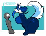 ambiguous_gender anthro big_breasts big_butt blue_hair blue_tongue bodily_fluids breasts butt canid canine canis domestic_dog duo female fur hair hi_res human husky hypnofood mammal nordic_sled_dog razzora_(hyperfood) spitz sweat tongue white_body white_fur 
