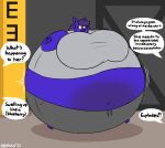  animous anthro arctic_fox big_breasts blueberry_inflation breasts canid canine celeste_(someguy7733) dialogue english_text female fox hi_res huge_breasts hyper hyper_breasts inflation mammal midriff motion_lines navel offscreen_character puffed_cheeks solo speech_bubble spherical_inflation text 