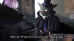  1girl athies breaking_bad cat coat english_text hat hololive hololive_english jesse_what_the_fuck_are_you_talking_about_(meme) meme nyakuza_(shiori_novella) restaurant shiori_novella subtitled top_hat virtual_youtuber 