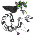  2012 aliasing alpha_channel ambiguous_gender black_body black_feathers black_fur black_hair black_nose black_wings blue_highlights bluekyokitty canid canine claws digital_drawing_(artwork) digital_media_(artwork) digitigrade ear_piercing feathered_wings feathers feral feral_with_hair flat_colors full-length_portrait fur glowstick glowstick_necklace green_headphones green_highlights grey_body grey_fur grey_inner_ear hair hair_over_eye headphones highlights_(coloring) jewelry looking_at_viewer low_res mammal necklace one_eye_obstructed pawpads paws piercing portrait purple_background purple_highlights purple_pawpads sebdoggo simple_background smile solo tail transparent_background white_body white_claws white_fur wings yellow_eyes 