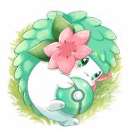  aimi_(aimia492) alternate_color artist_name blush commentary_request flower full_body grass green_eyes hugging_object looking_at_viewer lying no_humans on_side pink_flower poke_ball pokemon pokemon_(creature) raised_eyebrows shaymin shaymin_(land) shiny_pokemon simple_background solo strange_ball twitter_username white_background 