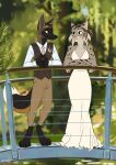  anthro barefoot bride bridge canid canine clothing cross_fox dashwood_fox dress duo feet felid feline female fox foxjump groom hi_res husband_and_wife lynx male male/female mammal married_couple multyashka-sweet nicole_(nicnak044) red_fox standing wedding wedding_dress 