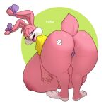  anthro areola babs_bunny bandage big_breasts big_butt big_feet breasts breasts_on_ground buckteeth butt clothing ear_bow feet female fur hi_res huge_breasts huge_butt hyper hyper_breasts lagomorph leporid looking_back mammal nipples open_mouth panties pantsless pink_body pink_fur pink_nose pufftor rabbit raised_tail rear_view smile solo tail teeth thick_thighs tiny_toon_adventures underwear warner_brothers 