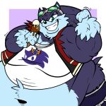  2023 anthro clothed clothing dessert digital_media_(artwork) eulipotyphlan flexing_bicep floofyboyetime food fur hedgehog hi_res ice_cream male mammal musclegut obese obese_anthro obese_male overweight overweight_anthro overweight_male sega simple_background solo sonic_the_hedgehog sonic_the_hedgehog_(series) sonic_the_werehog sonic_unleashed were wereeulipotyphlan werehog 