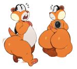  ambiguous_gender anthro big_butt black_eyes buckteeth butt hi_res huge_butt looking_at_viewer looking_back mammal multicolored_body nintendo nude open_mouth shell solo sssonic2 super_mario_bros_wonder teeth thick_thighs two_tone_body 