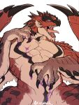  abs anthro blue_eyes capcom claws dragon dripping flying_wyvern lan_rizardon looking_at_viewer male monster_hunter nude open_mouth pecs poison rath_wyvern rathalos simple_background solo tongue white_background wings wyvern 