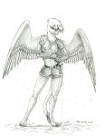  2023 anthro anthrofied avian baron_engel beak bottomwear clothed clothing cutoffs denim denim_clothing feathered_wings feathers female friendship_is_magic fur gilda_(mlp) greyscale gryphon hasbro hi_res monochrome my_little_pony mythological_avian mythology navel nipple_outline scuted_arms scutes shorts solo tail tail_tuft tuft wet wet_clothing wings 