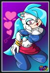  &lt;3 absurd_res anthro breasts clothed clothing digital_media_(artwork) eggbot15 eulipotyphlan fan_character female fur gold_ring hair hedgehog hi_res mammal pink_eyes ponytail sega simple_background smile snowfall_(eggbot15) solo sonic_the_hedgehog_(series) tail tongue white_body white_fur 