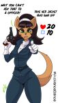  absurd_res anthro black_hair brown_body brown_fur clothing female fur gesture gloves green_eyes gun hair handwear hi_res jacket kitty_katswell nickelodeon pointing pointing_at_viewer ranged_weapon solo sweater t.u.f.f._puppy tagme topwear vicvance weapon 
