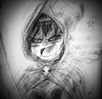  anger_vein artist_request blade cloak death_(entity) fang fire graphite_(medium) grim_reaper hood hooded_cloak non-web_source original self-upload skull speech_bubble sword traditional_media weapon 